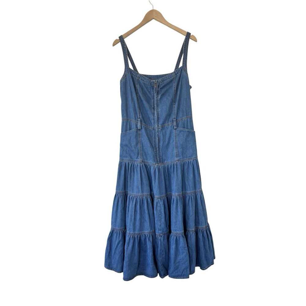 Driftwood Denim Midi Dress XL Tiered Zip Front Prairie Western Boho Cowgirl